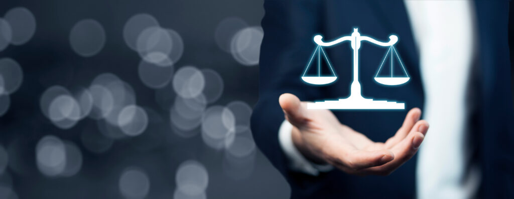 Law concept above the hands of a man in background