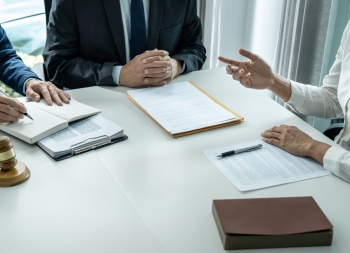 Businesspeople and Male lawyer consult and conference having tea
